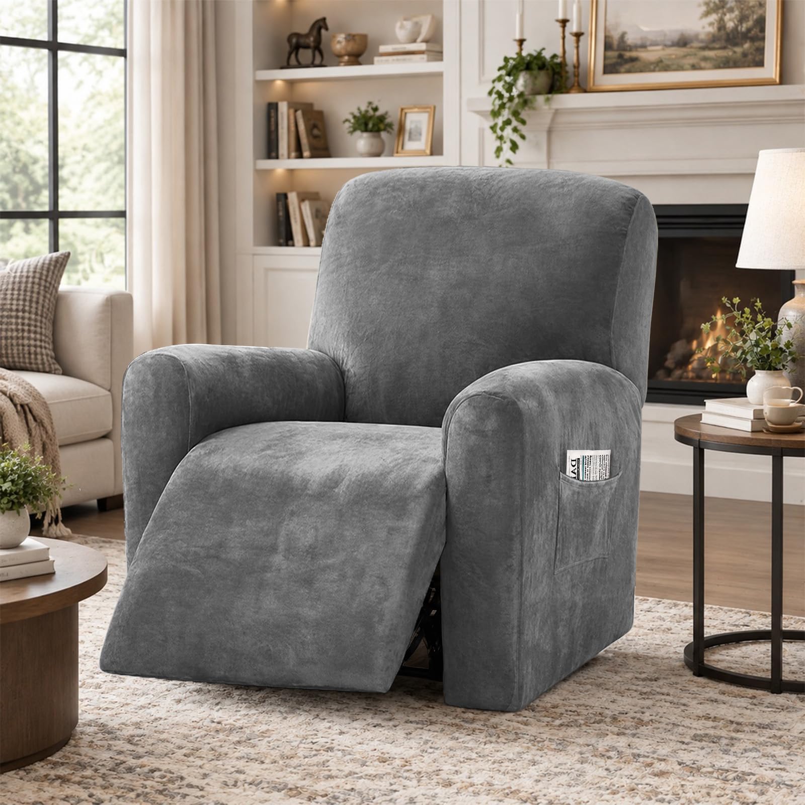 Stretch Velvet Recliner Chair Cover, 1-Seater Recliner Sofa Cover — image 1