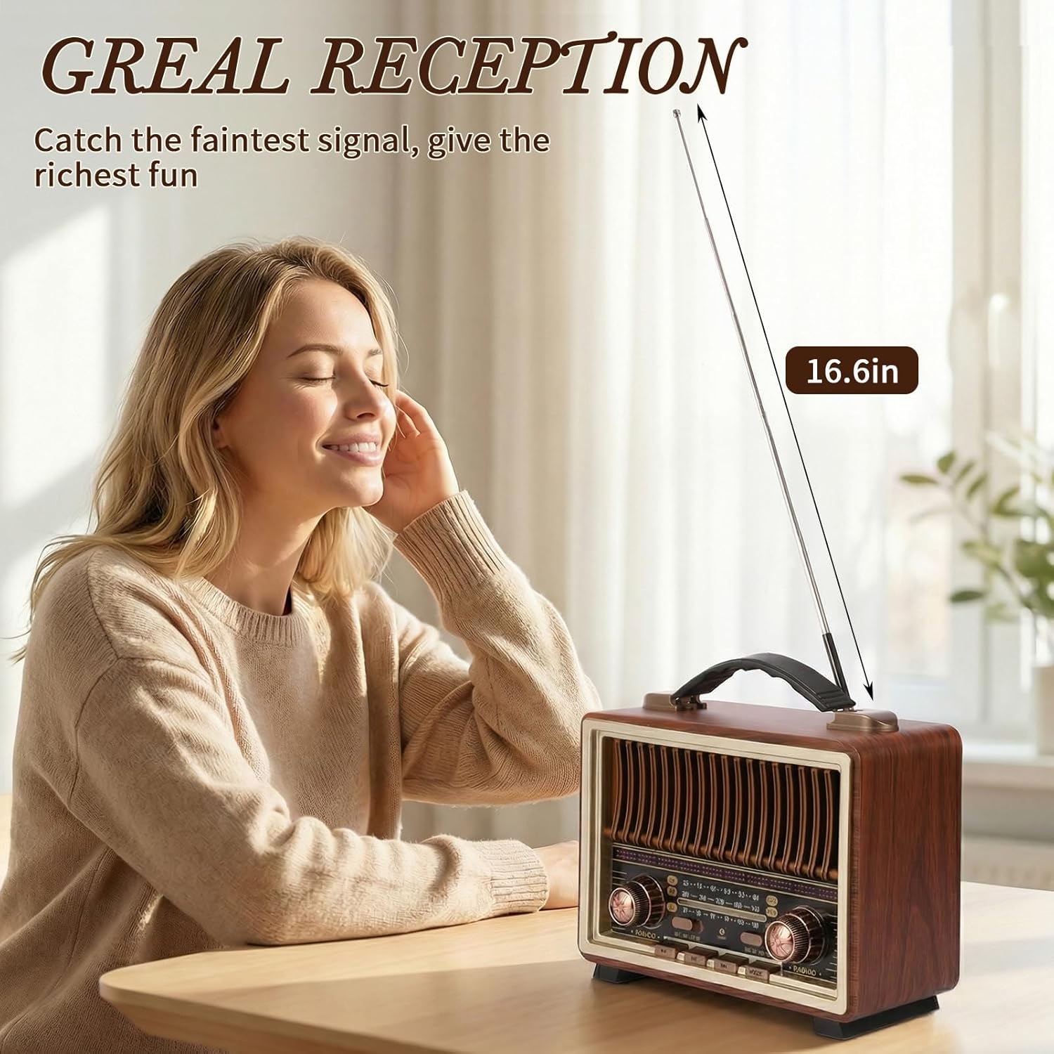 Retro Radio Bluetooth Speaker with Stereo Sound, AM FM Radio Portable with Loud Volume, Rechargeable Speaker (Gold)