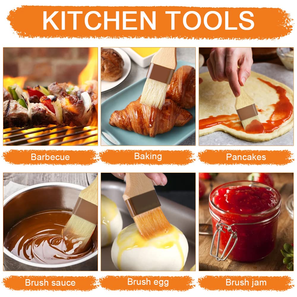 3 Pcs Brocha de Cocina Pincel para Cocina, Repostería Y Barbacoa Pinceles de Repostería Brocha para Pan Brocha Comida con Mango de Madera para Untar Aceite Huevo Tres Ancho: 4.5cm 3.5cm 3cm