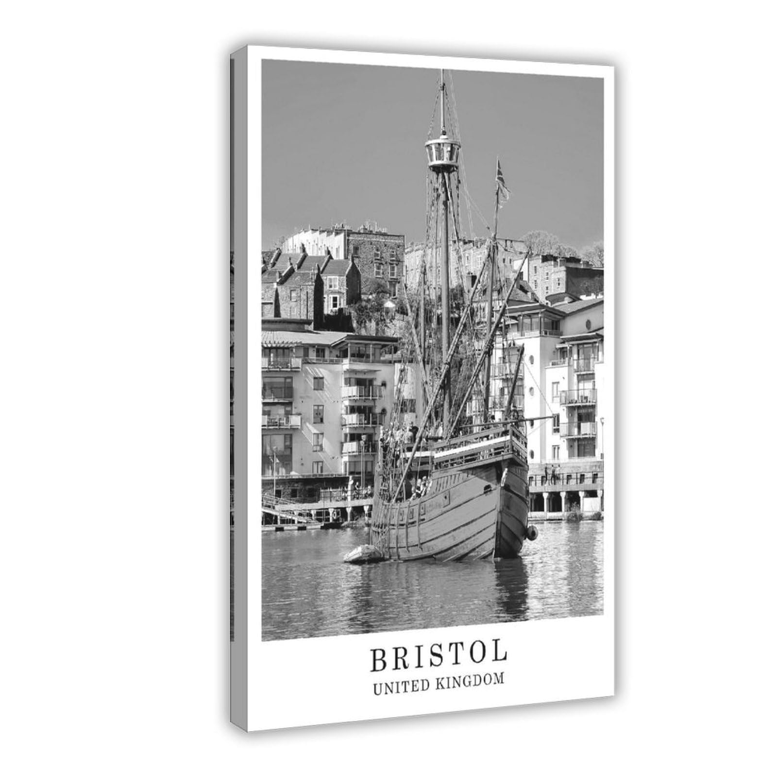 HEYANM Bristol Travel Poster Black And White Bristol City Landmark United Kingdom Wall Art Print Decor Gift Art Poster Jpg Canvas Poster Wall Art Paintings for Living Room Bedroom Decoration