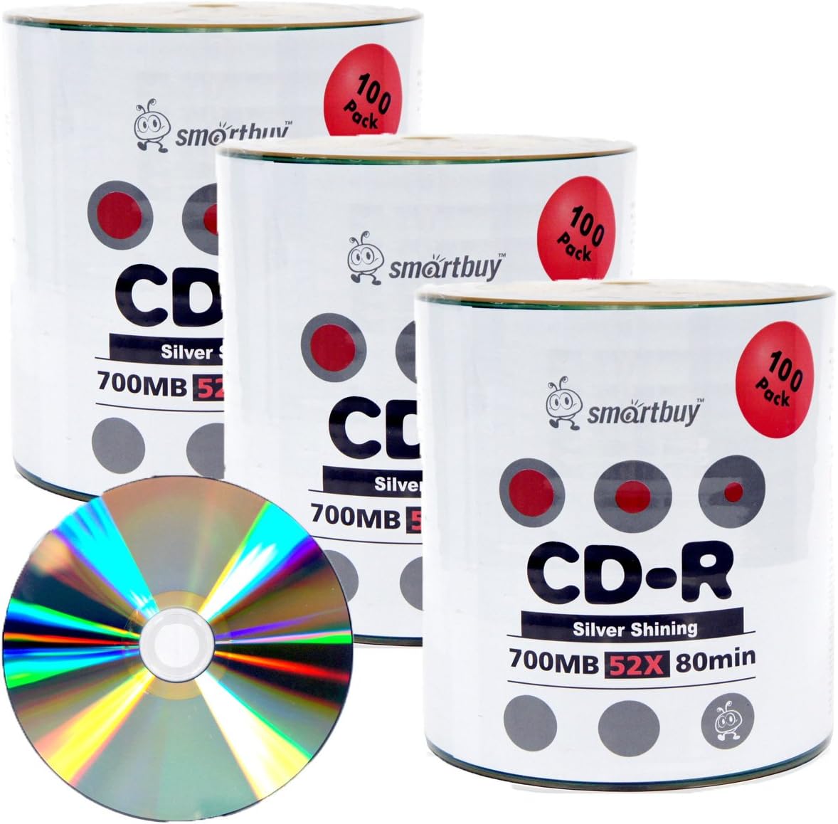100 Pack Smartbuy 52X CD-R 700MB 80Min Silver Inkjet Hub Printable Data Blank Recordable Disc
