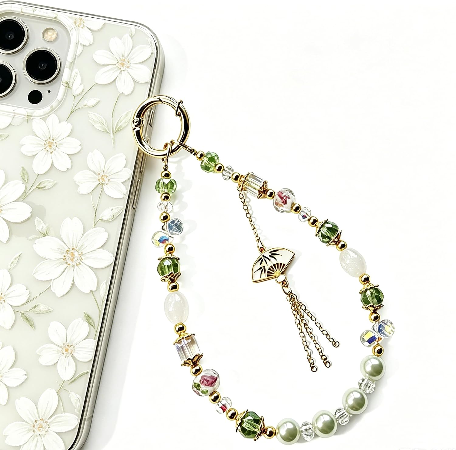 Beaded Phone Wrist Strap,Glitter Phone Charm Wrist Strap for Women,Cute Wristlet Chain for Cellphone
