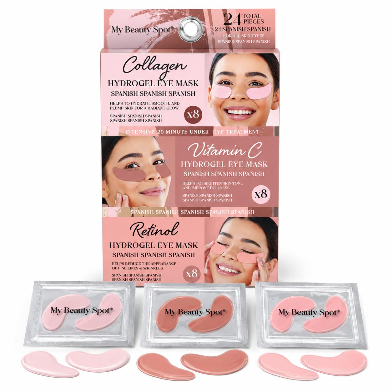 My Beauty Spot Hydrogel Eye Patches, 24 Piece Under Eye Mask Set with Collagen, Vitamin C & Retinol, Cooling Under Eye Patches for Puffy Eyes, Dark Circles, Wrinkles & Self Care