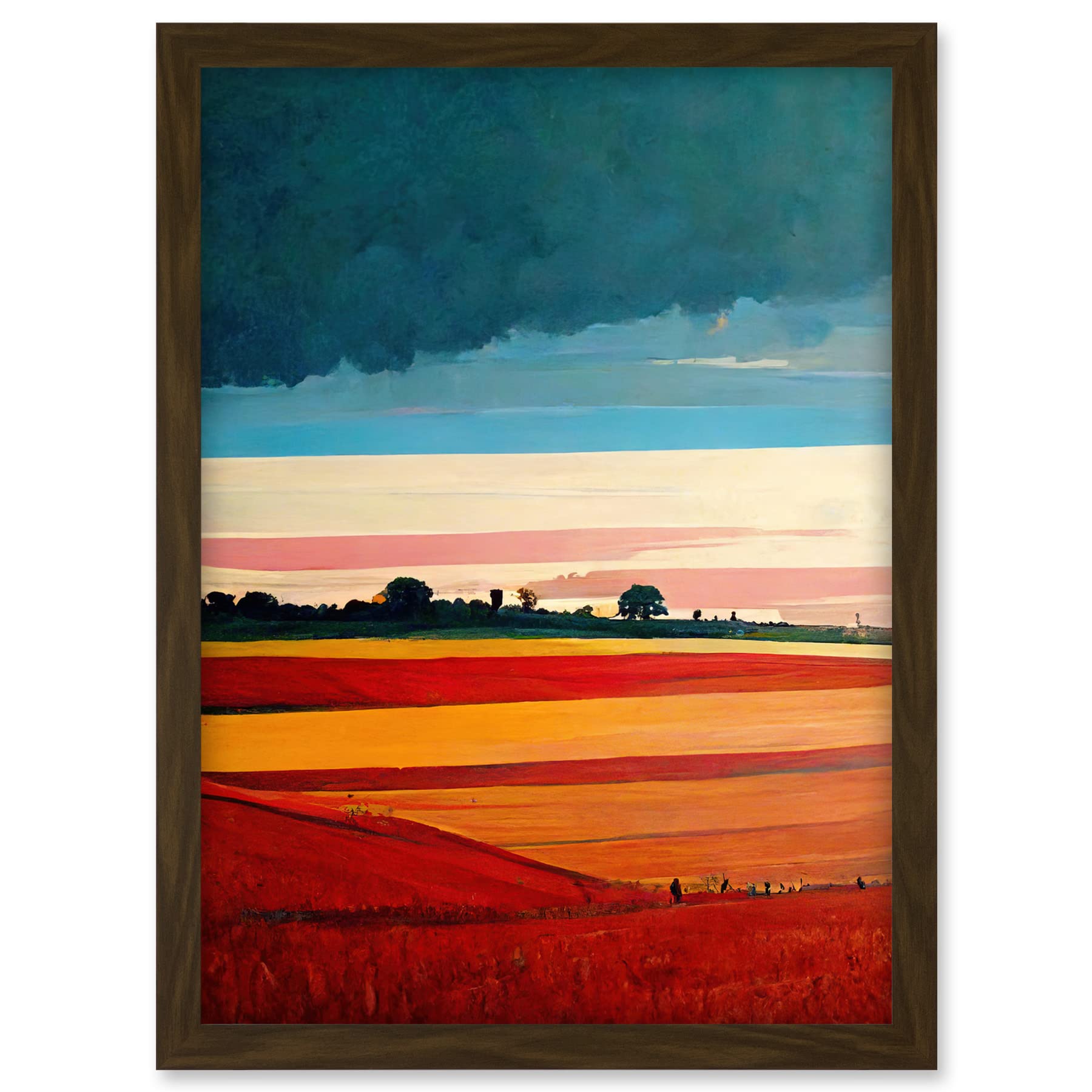 Doppelganger33 LTD Colourful Modern Countryside Landscape Multicoloured Artwork Framed A3 Wall Art Print