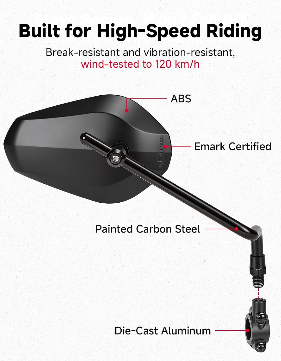 KEMIMOTO Wider View Lens Bike Mirror, 360° Adjustable Aluminum Rearview