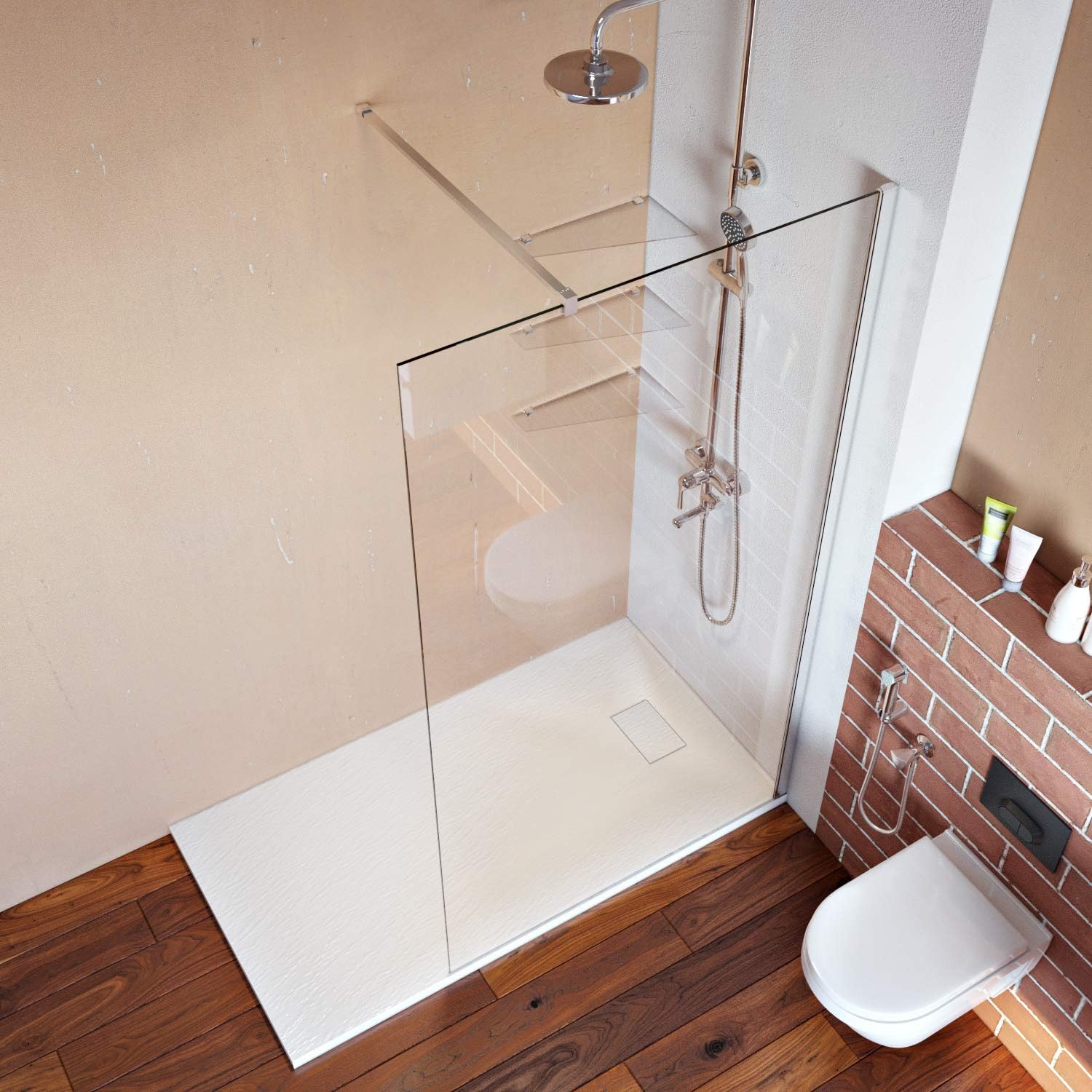 Elegant Walk in Shower Door,1000x1850mm Wet Room Screen Glass 6mm Tougheded Safety Panel with Support Bar