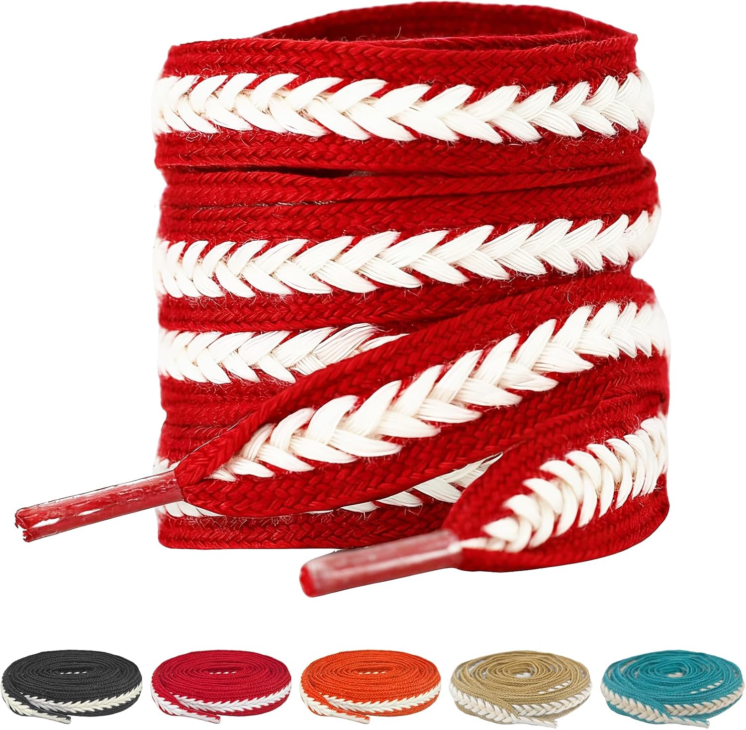 19/32'' Wide Fat Braided Shoe Laces For Sneakers, Flat Fun Thick Athletic Shoelaces Replacement Colored Shoestrings