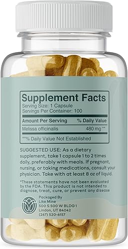 Miniatura 2 de Like Mine Bálsamo de limón (100 cápsulas), puro y natural, sin OMG, suplemento de hierbas sin gluten para mujeres