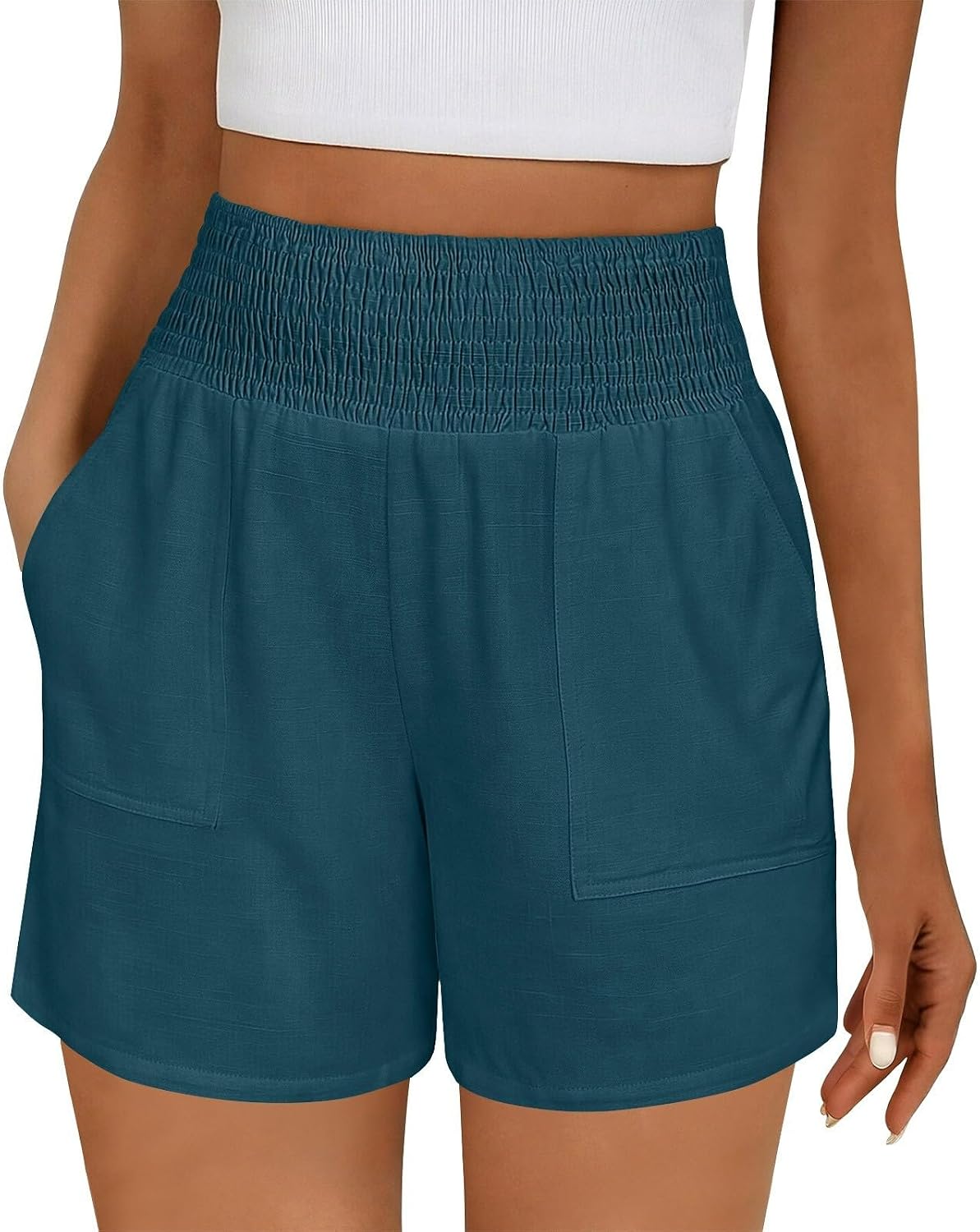 Womens High Waisted Shorts Casual Summer Beach Short with Deep Pockets Comfy Athletic Elastic Waist Vacation Shorts