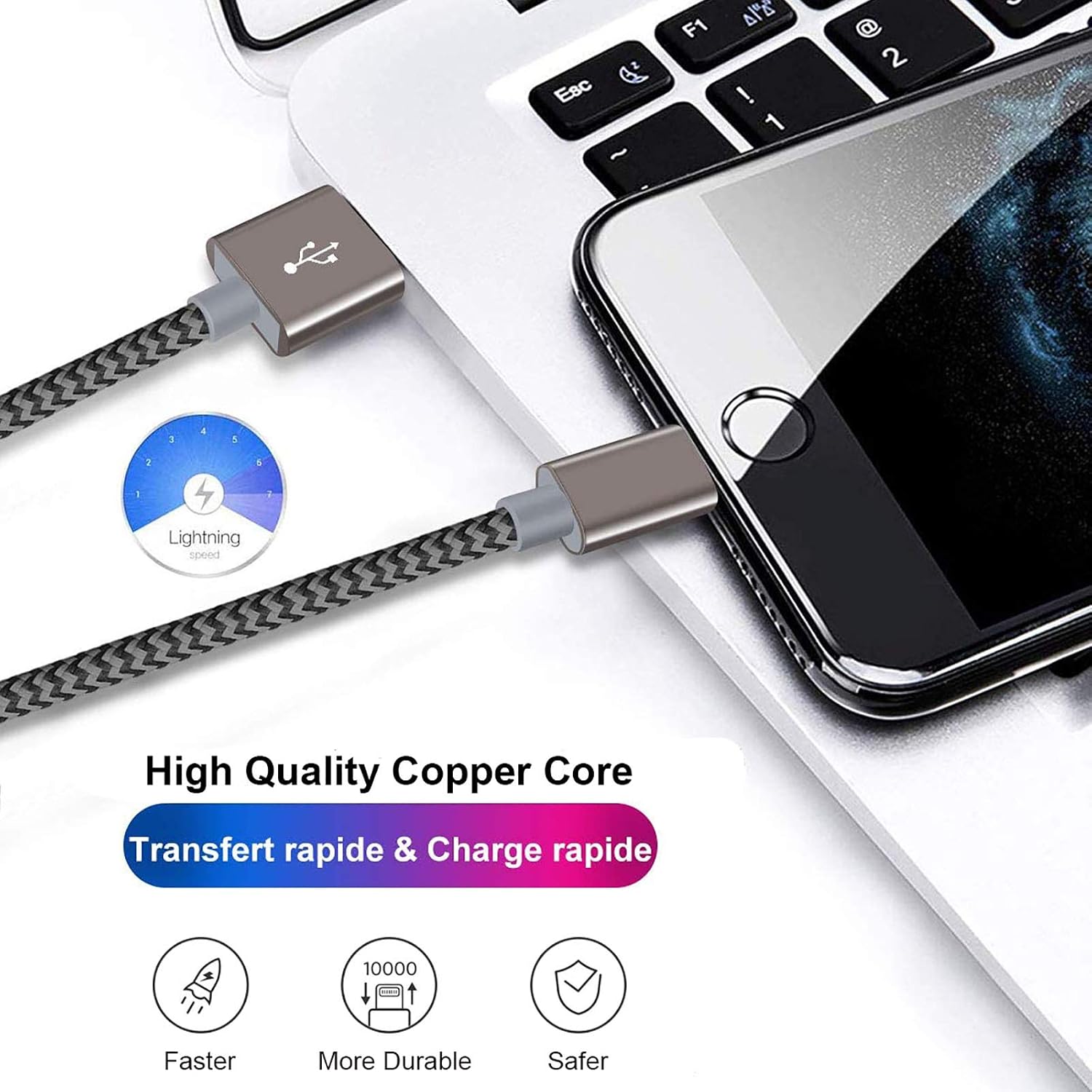 iPhone Charger, iPhone Charger Cord 3Pack 5ft, Nylon Braided iPhone Charger Cable Charging Cord Compatible with iPhone 11/X/XS/8/7/7 Plus/6/6S,iPad and iPod (Rose Gold Grey)