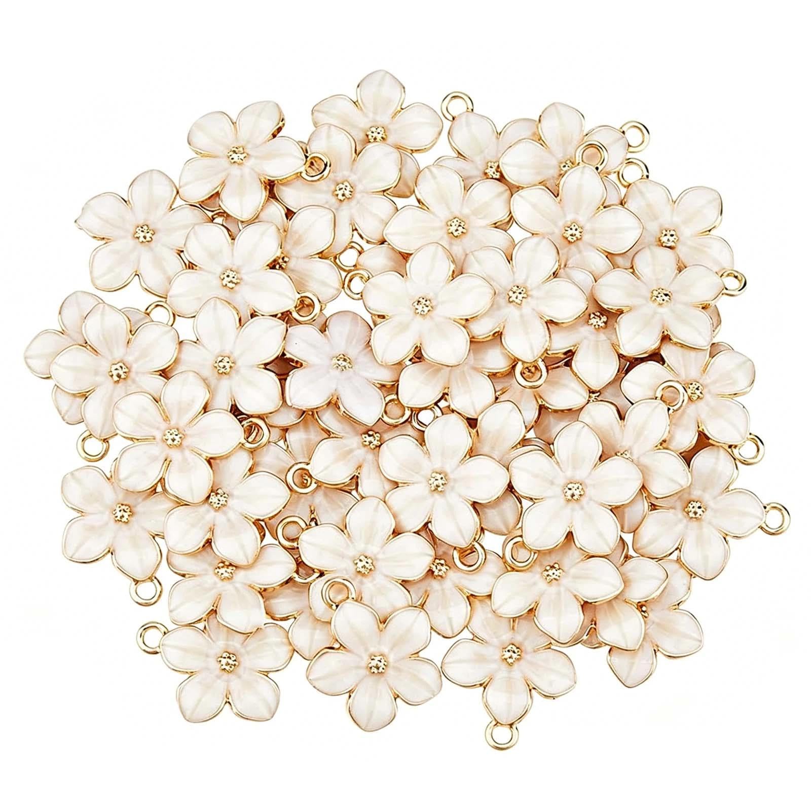 50Pcs Cherry Blossom Charms Pendants DIY Jewellery Making