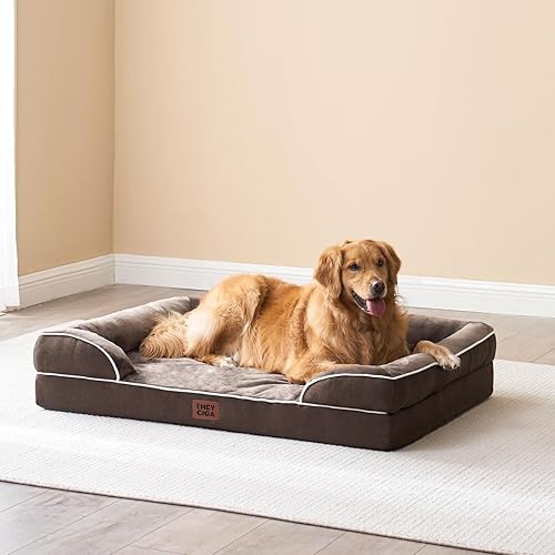 Miniatura 9 de EHEYCIGA Camas ortopédicas para perros grandes, cama grande de espuma viscoelástica impermeable con lados, parte inferior antideslizante y espuma