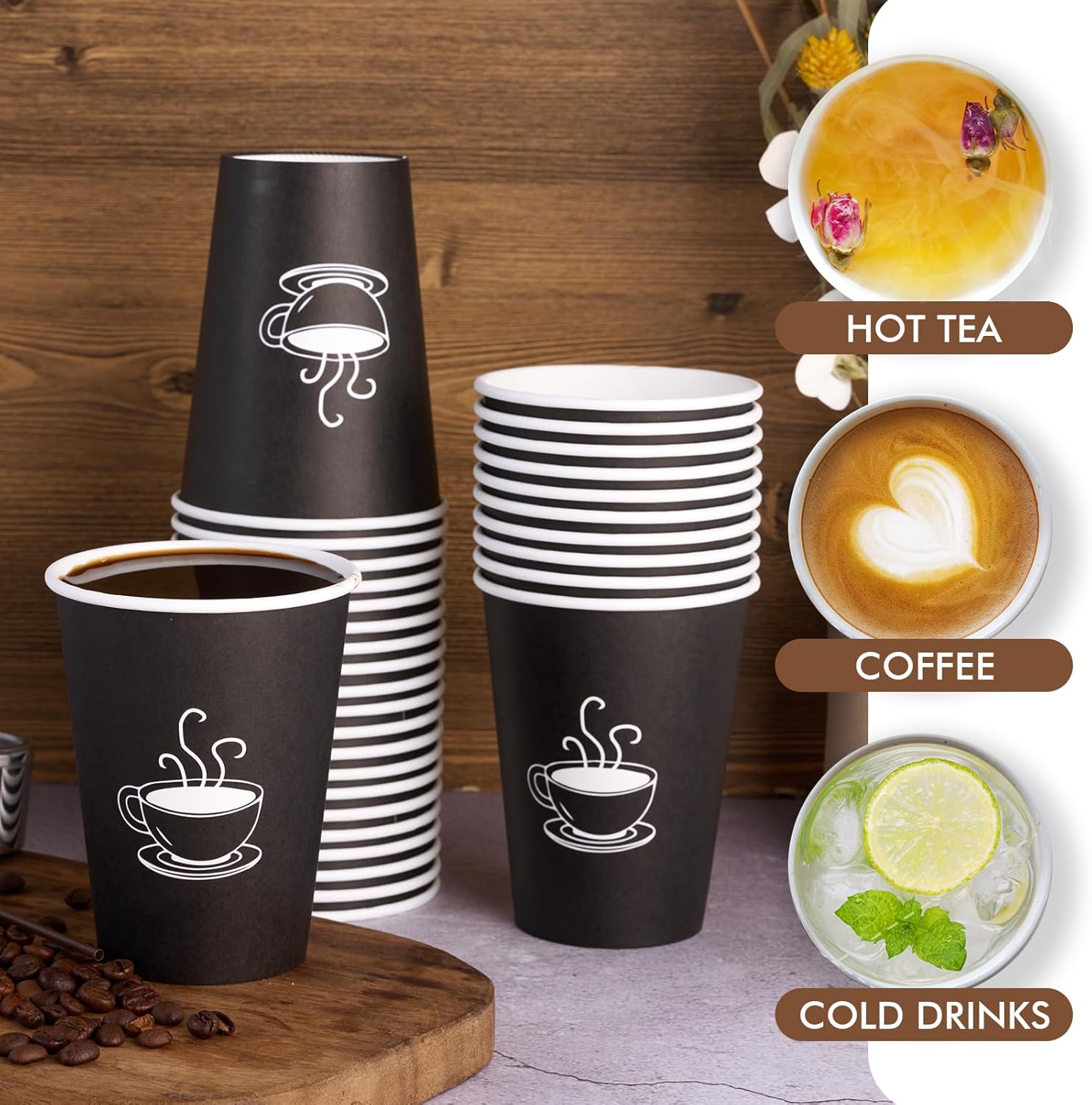 TV TOPVALUE 12 oz 210 Pack Paper Coffee Cups, Disposable Black Paper Cups for Hot Drinking, Water, Tea, Used for Cafes, Offices, and Events