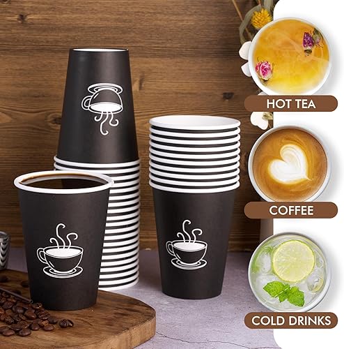 Miniatura 4 de Paquete de 210 tazas de café de papel de 12 onzas, vasos de papel negro desechables para beber caliente, agua, té, utilizado para cafeterías,