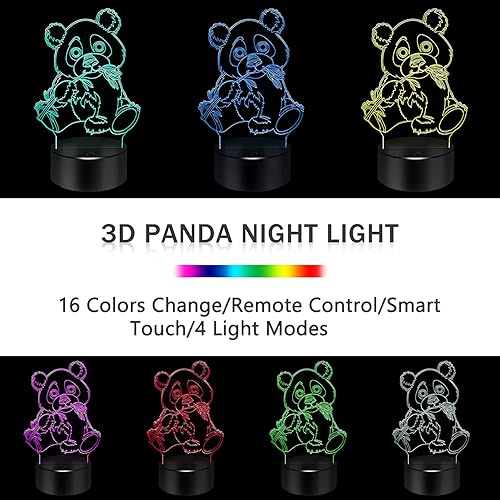 Miniatura 2 de BASSI Lámpara de regalo de panda, luz nocturna que cambia de 16 colores, juguete de panda a control remoto para niños, regalos de cumpleaños y