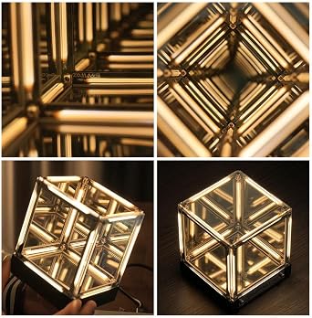 Infinity Cube Light, Infinity Mirror Cube 4D Acrylic LED Abyss Effect Touch Switch Dimmable Rechargeable Mood Night Light for Gaming Desk Office Bedroom Futuristic Decor (Warm)