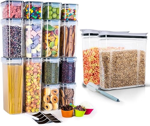 FreshKeeper 14 recipientes herméticos de almacenamiento de alimentos, 2 recipientes de almacenamiento de cereales, ideal para almacenamiento de