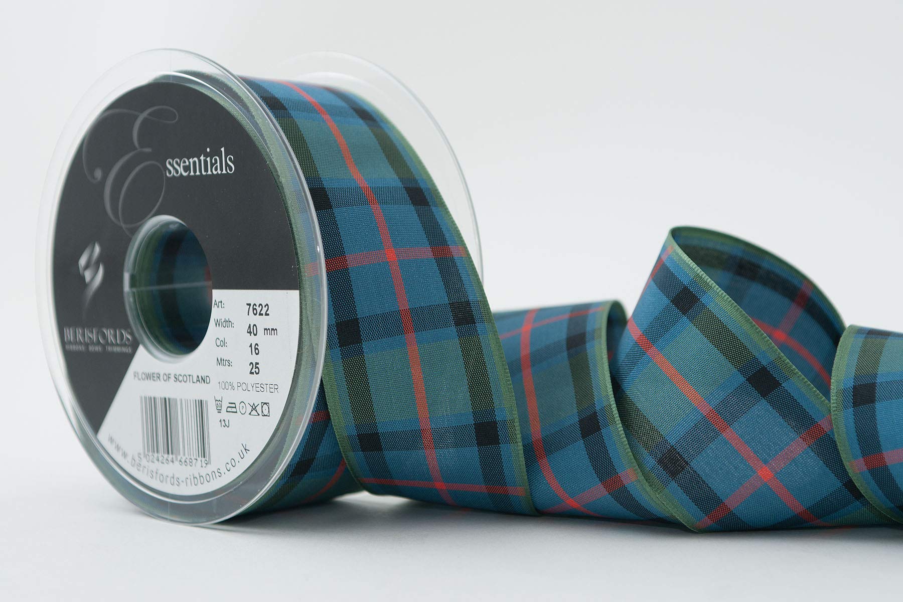 Berisfords Flower Of Scotland 7622/40/16 40Mm X 25M Reel Of Tartan Ribbon