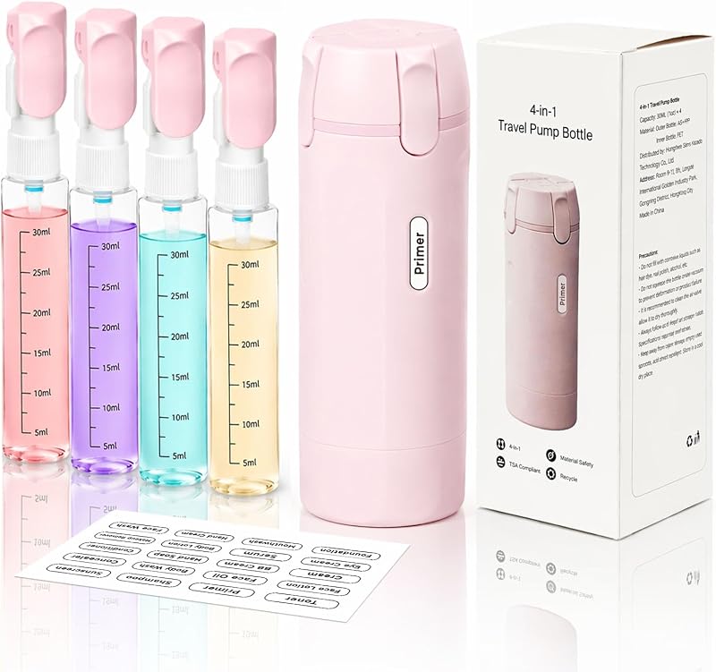 Frasco dispensador de viagem 4 em 1 EASYFORALL, pacote com 4 unidades de 30 mL, rosa