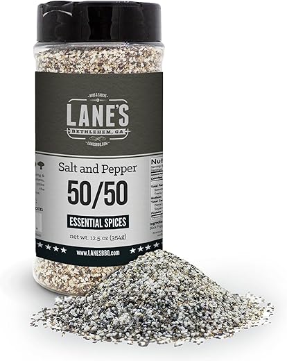 Lane's 50/50 Salt and Pepper Seasoning, All-Natural Salt & Pepper Spice, 16 Mesh Coarse Black Pepper Seasoning Salt, Gluten-Free, Made in USA, 12 Oz