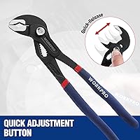 Vista 4 de WORKPRO Juego de 2 alicates para juntas ranuradas, alicates de bomba de agua ajustables rápidos de 7 y 10 pulgadas, alicates de lengüeta y ranura