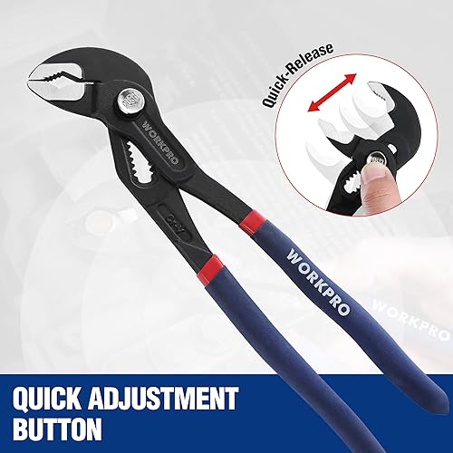 Miniatura 4 de WORKPRO Juego de 2 alicates para juntas ranuradas, alicates de bomba de agua ajustables rápidos de 7 y 10 pulgadas, alicates de lengüeta y ranura