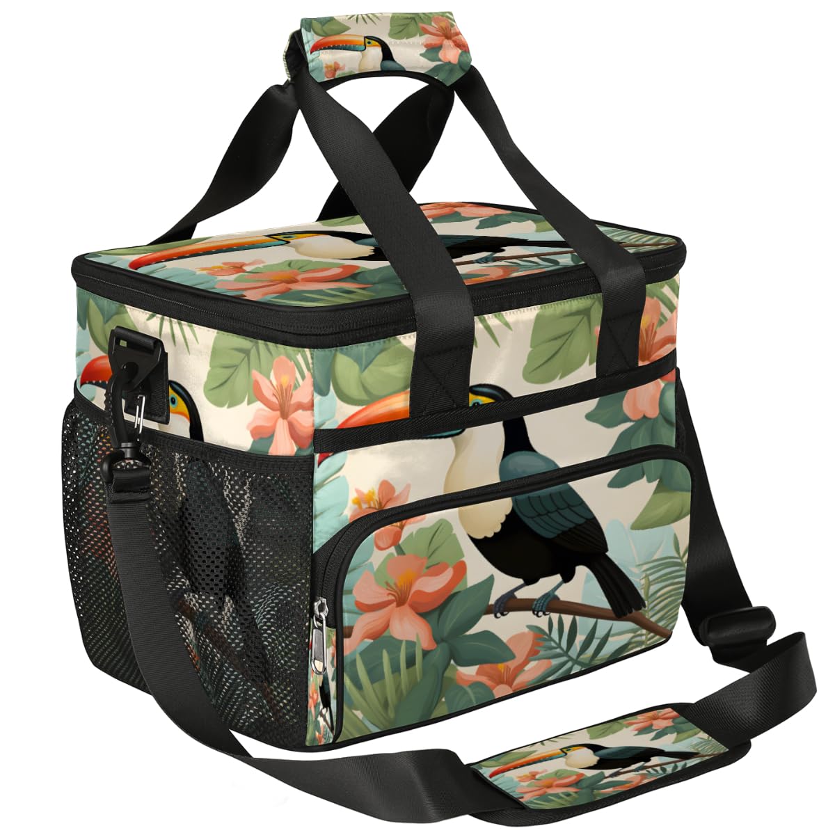 Toucan Flowers Insulated Picnic Backpack Lunch Box for Women Men Picnic Basket Tote Lunch Bag Picnic Bag Portable Lunch Bags for Picnic, Beach, Work, Trip,Office, Camp Toucan Bird