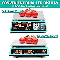Vista 4 de Báscula digital de cálculo de precio de 88 libras, Kg/oz, combo de conversión – Báscula comercial impermeable de 66 libras para productos húmedos