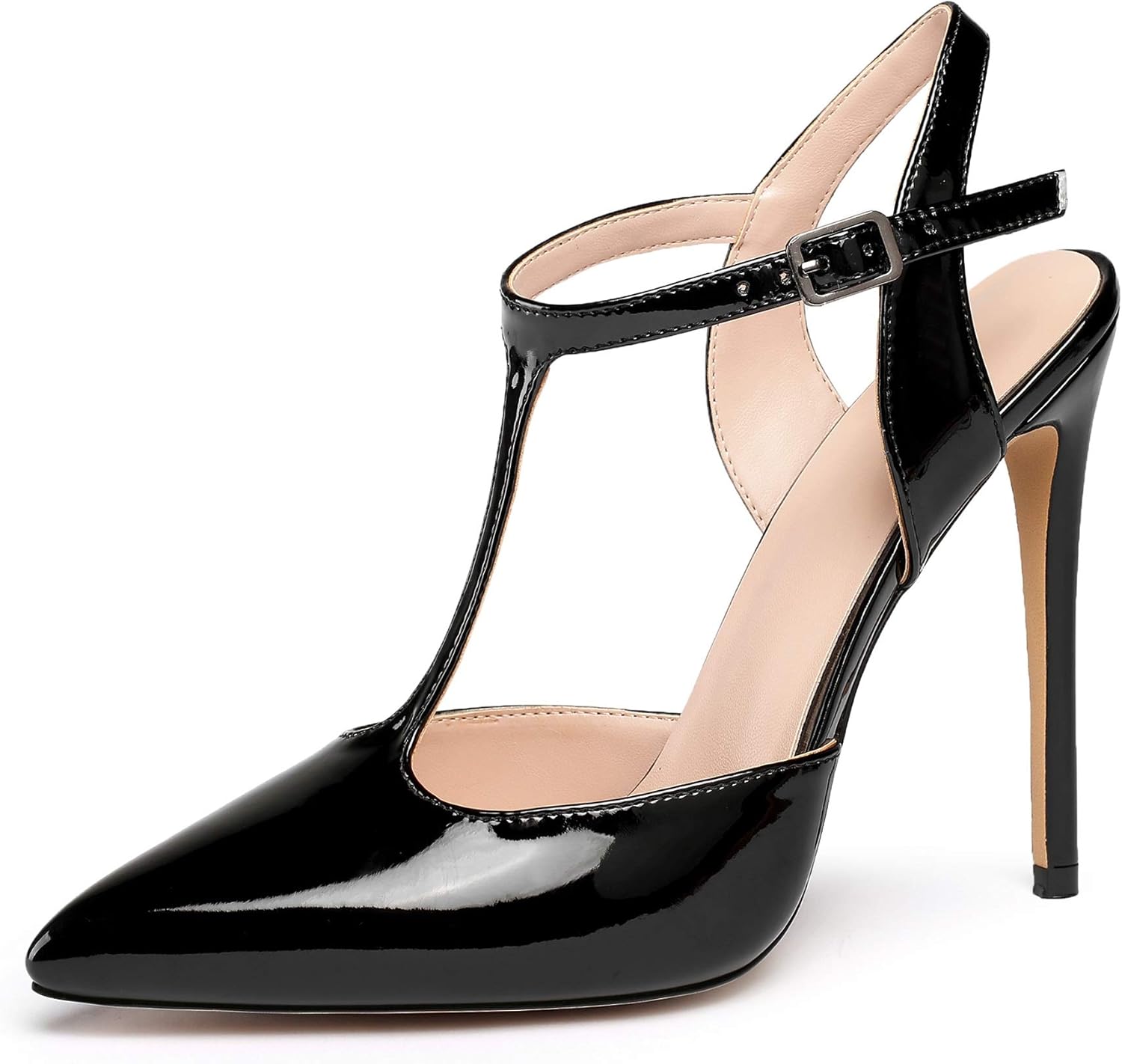 Mettesally Women's TStrap Stiletto Pointed Toe Pumps 12CM Heel Sandal