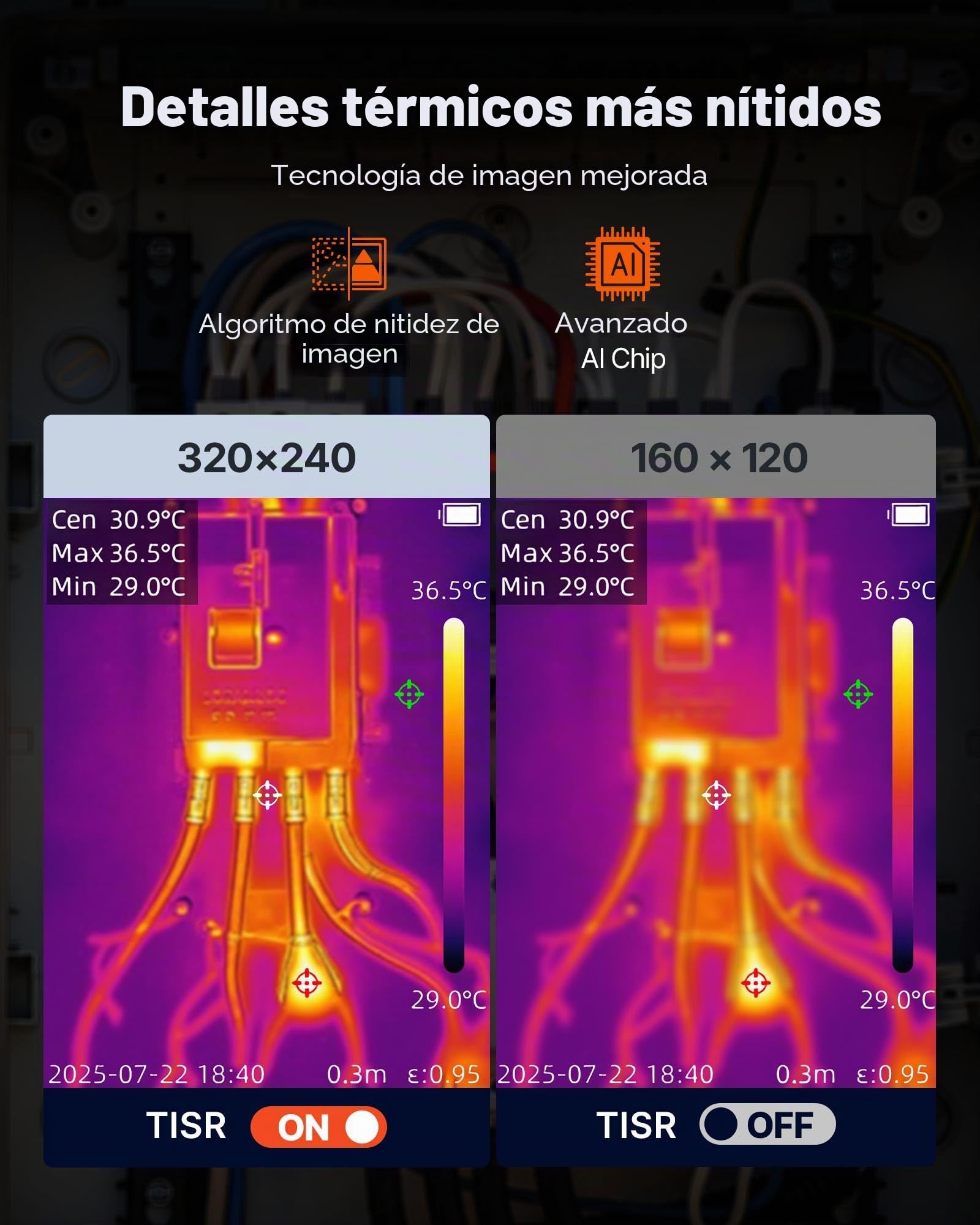 VEVOR Cámara Térmica de Mano Resolución TISR de 320x240, Cámara Termográfica Resolución IR de 160x120, Frecuencia de Actualización de 25 Hz, Rango de Temperatura de -20°C a 550°C, 4 Modos de Imagen