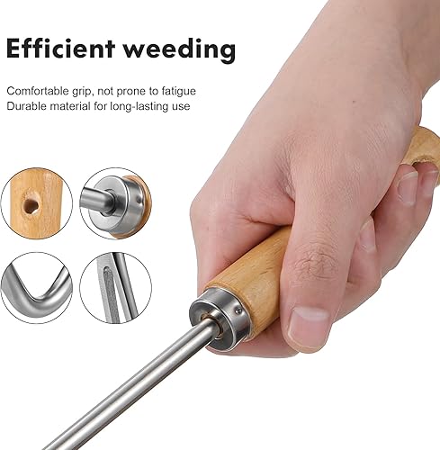 Miniatura 3 de Happyyami Herramientas de desmalezadora de mano para jardín con mango Herramienta de ribete Herramienta de tracción Mango de haya, Césped,