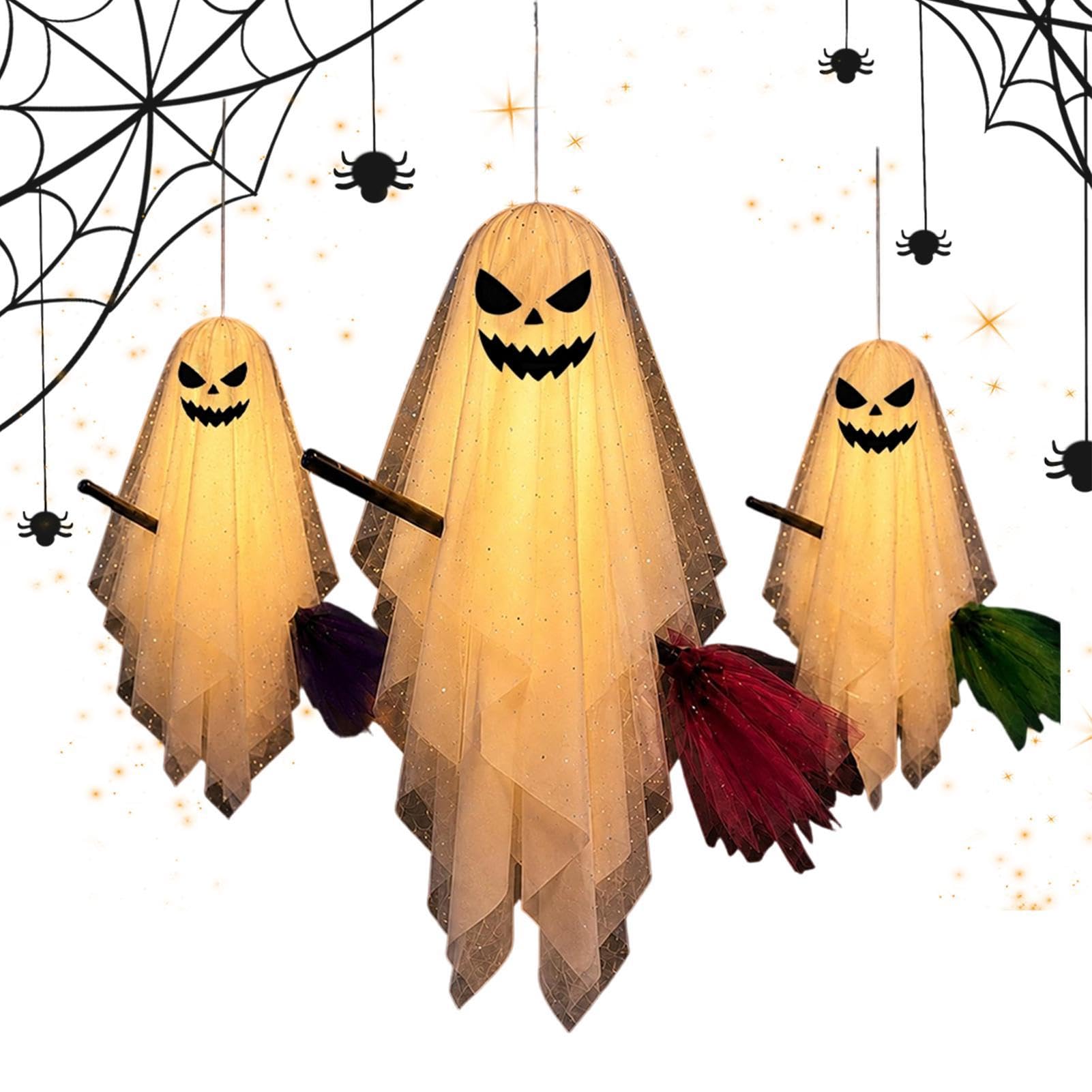 Dekoracja Ducha 3 Sztuki Latających Strasznych Duchów z Wbudowanymi | Dekoracje Ogrodowe Na Halloween Z Miotłą na cmentarz, drzewo, ganek, patio, ogród i przyjęcie