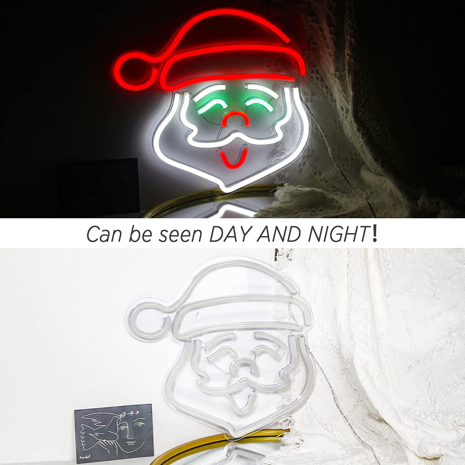Ineonlife Santa Claus Neon Sign Christmas Neon Lights Led Neon Wall Light Acrylic Neon Signs for Wall USB Unique Night Light for Christmas Festival Home Decorations Bar Party Sign - Image 5