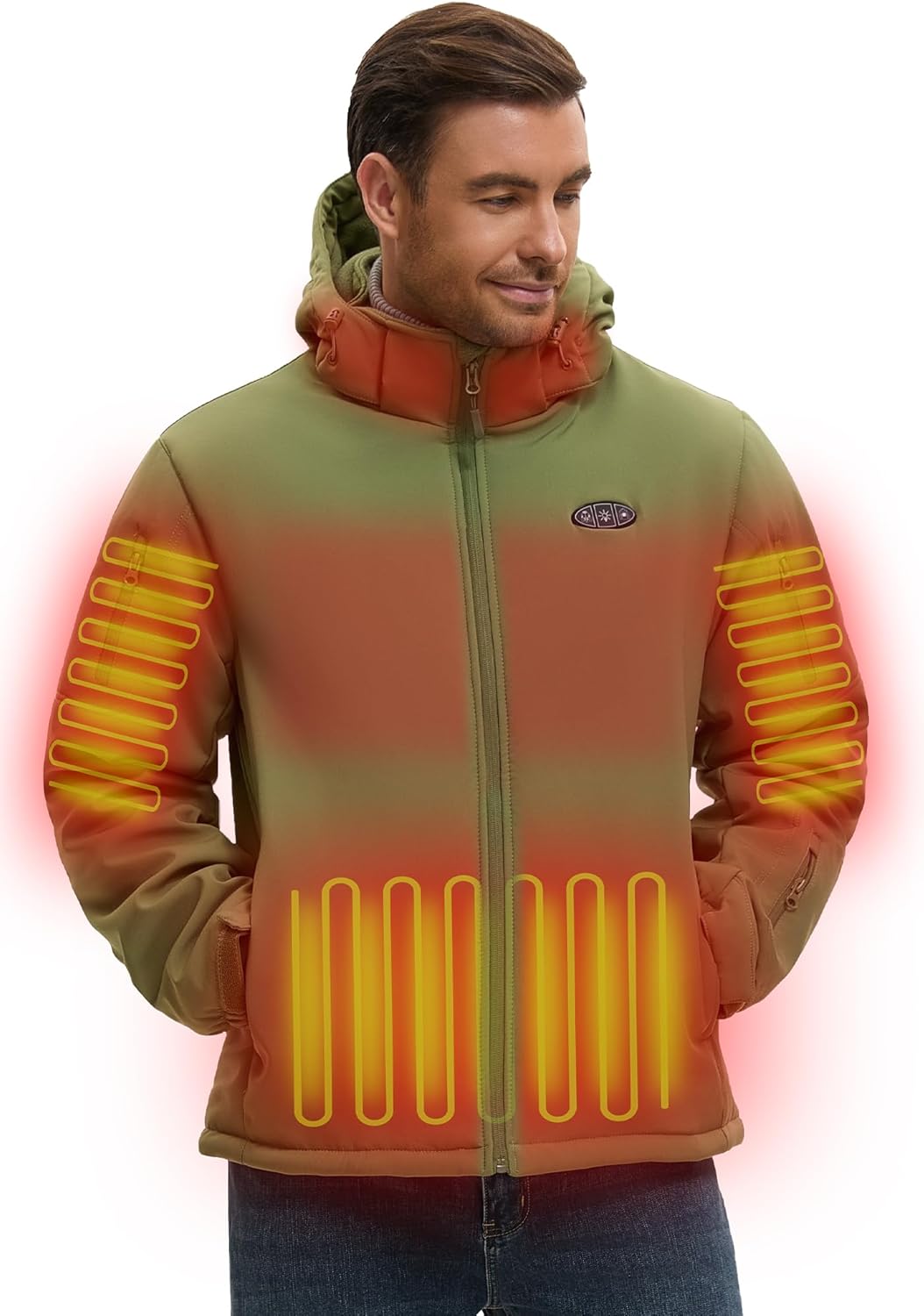 Heated Jackets for Men with Battery Pack Included, Softshell Mens Heated Jacket with Adjustable&Detachable Hood
