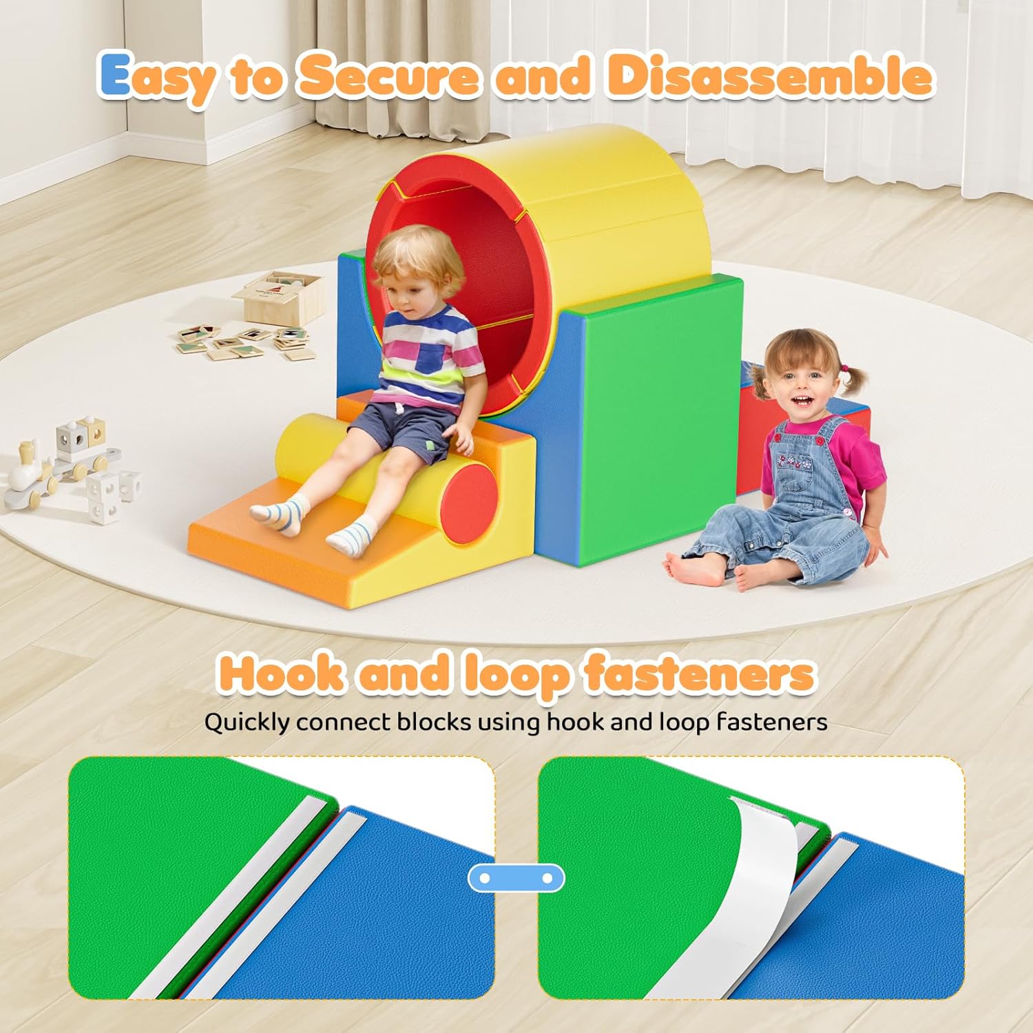Lischwert Foam Climbing Blocks for Toddlers 1-3, 5pcs Soft Play Set with Tunnel Crawling Exploration Toys - Indoor Infant Safe Blocks for Baby Gym & Toddler Playground (Colorful)