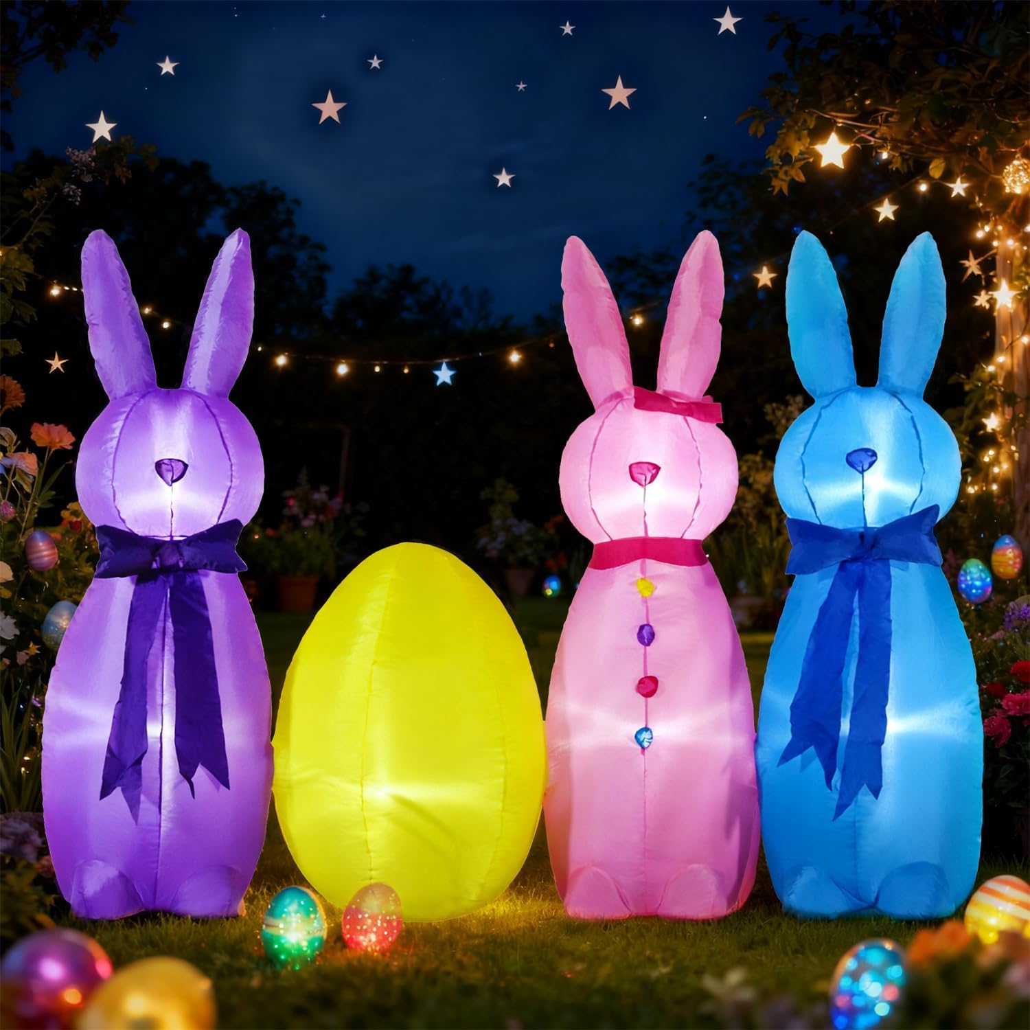 DomKom 6FT Long Easter Inflatable Bunny Outdoor Decorations, Build-in LED Lights Holiday Blow Up Yard Decoration, for Easter Holiday Party, Outdoor,Garden, Yard Lawn Décor - Image 2