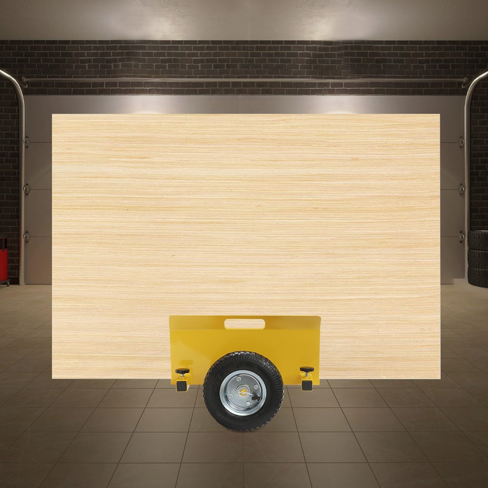 Plattenwagen Transportwagen Bauwagen Lastenwagen Brettwagen Materialwagen Werkstattwagen aus legiertem Stahl mit 20 cm Gummireifen für Baustelle Lagerhalle (Gelb)