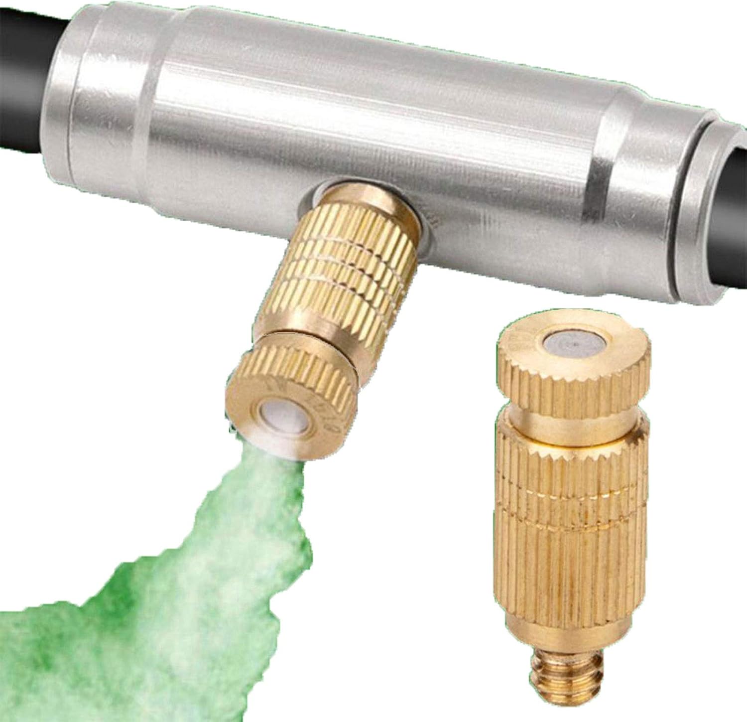 20 Pack Brass Misting Nozzles for Outdoor Cooling System High Pressure Mister Nozzle with 3/8'' Slip-Lock Tees Atomizing Misting Sprayer Fog Nozzles for Garden, Humidification, Dust Control