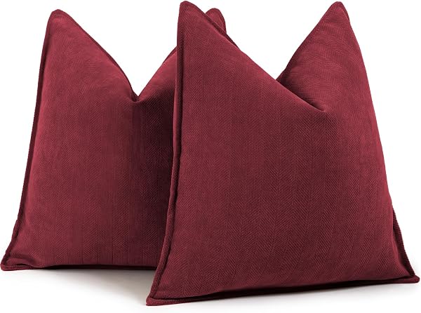 ZWJD Burgundy Pillow Covers 18x18 Set of 2 Chenille Throw Pillow Covers with…