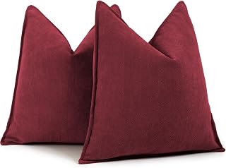 ZWJD Burgundy Pillow Covers 22x22 Set of 2 Chenille Throw Pillow Covers with Elegant Design Soft and Luxurious Decorative Throw Pillows for Couch, Bed, and Home Decor