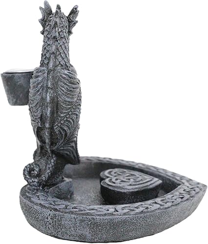 Miniatura 3 de Ebros Gift Guardian of Faux Stone Celtic Heart Tomb Altar Romántico Doble Dragón Cono de reflujo Incienso en cascada Humo Piscina Cascada Quemador