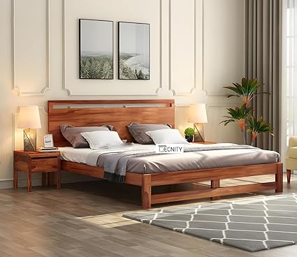 DECNITY Lope Queen Size Sheesham Wood Bed for Bedroom | Sheesham Wood Bed | Solid Wood Bed | Bed Without Storage | Queen Size Bed | Double Bed | Bed for Living Room | Bedroom Furniture | Wooden Bed