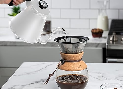 Miniatura 3 de Kook Hervidor de cuello de cisne, estufa de hervidor, con termómetro, tetera, para verter sobre café y té, medidor de temperatura, eléctrico,