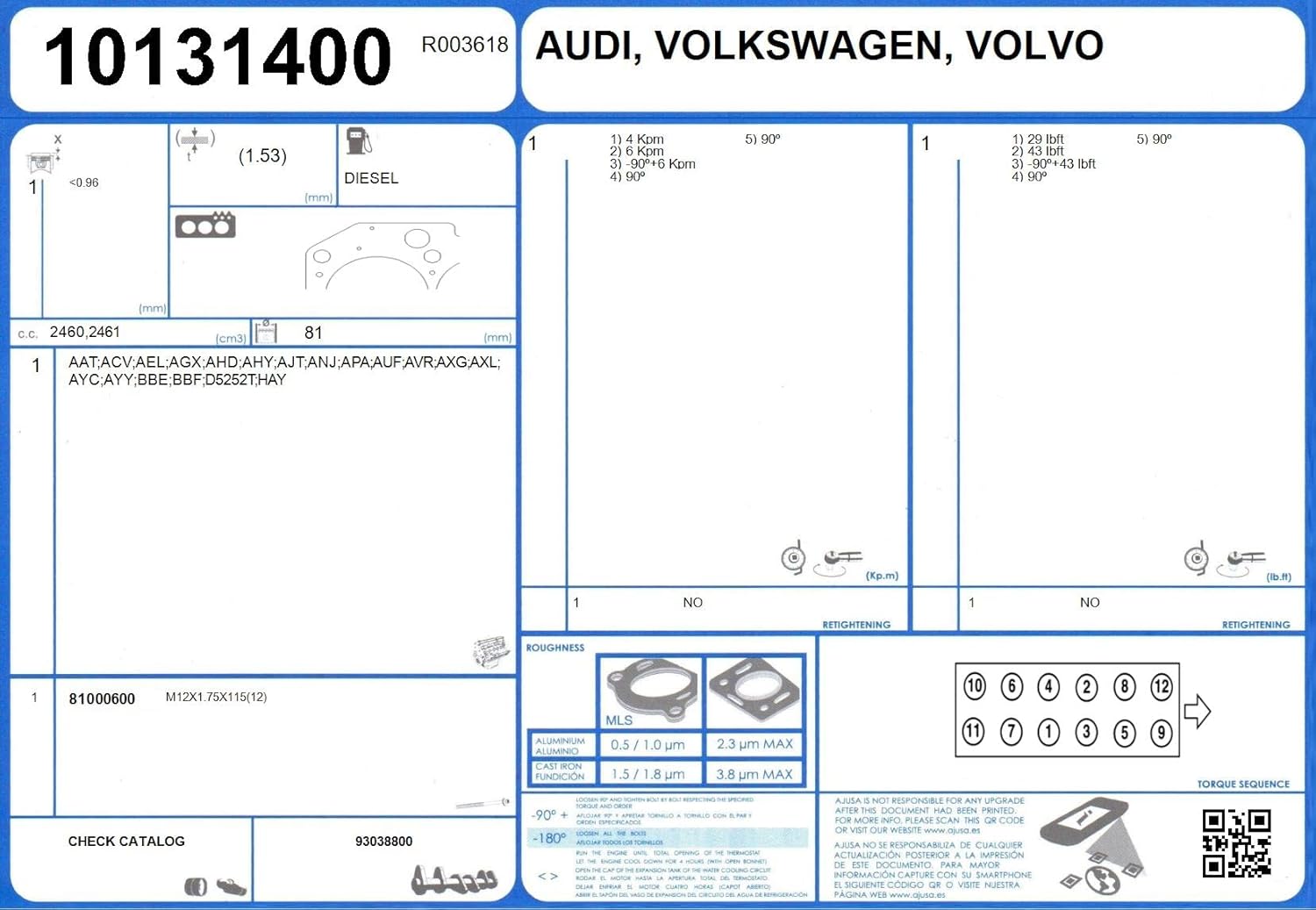 Ajusa 10131400 Gasket cylinder head