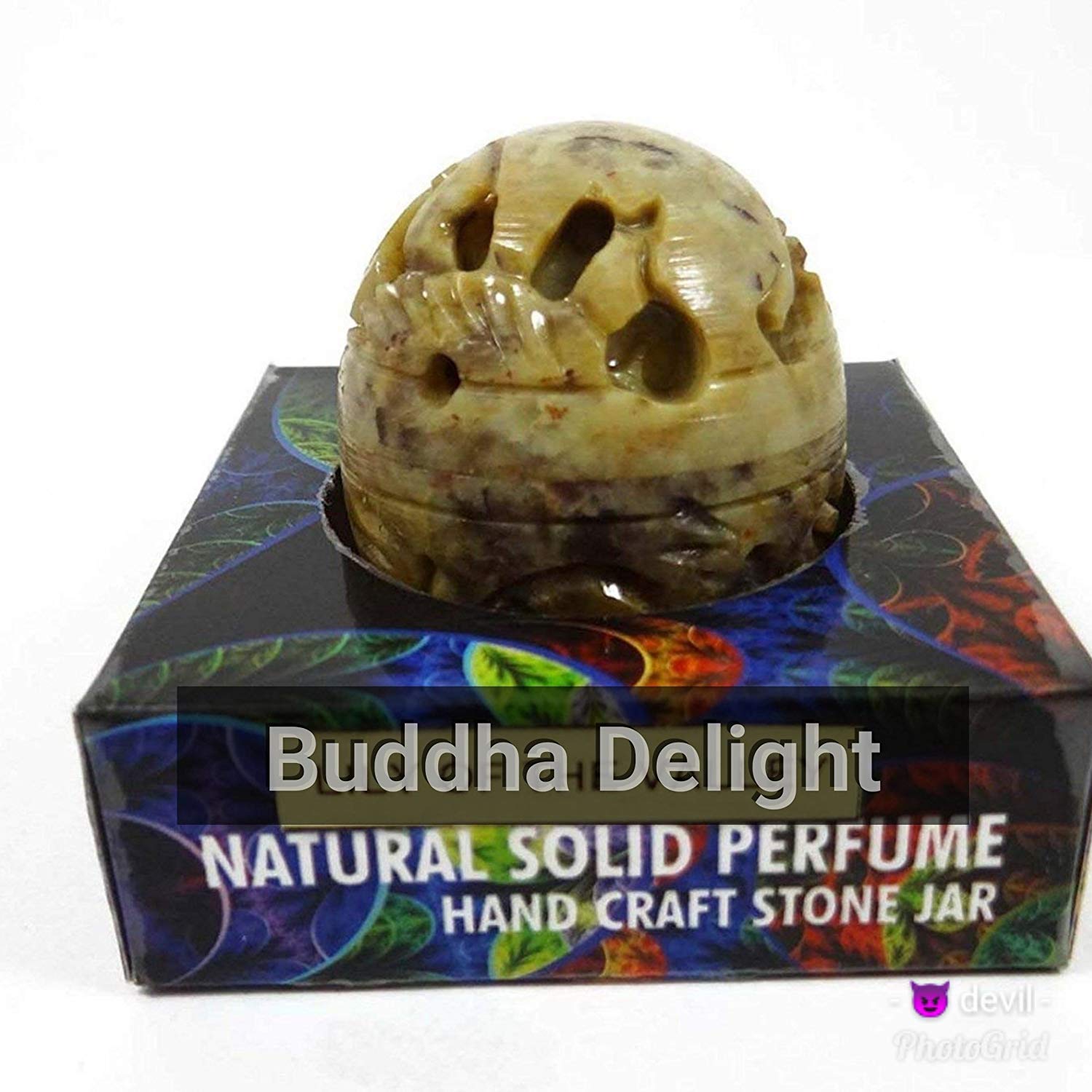 NaturalBuddha Delight Solid Perfume in Hand Crafted Stone Jar India 8 gm