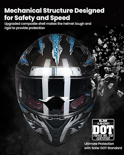 Miniatura 2 de ILM - Casco completo de motocicleta con Pinlock compatible con viseras y aletas transparentes y tintadas, casco para Street Bike y Motocross,