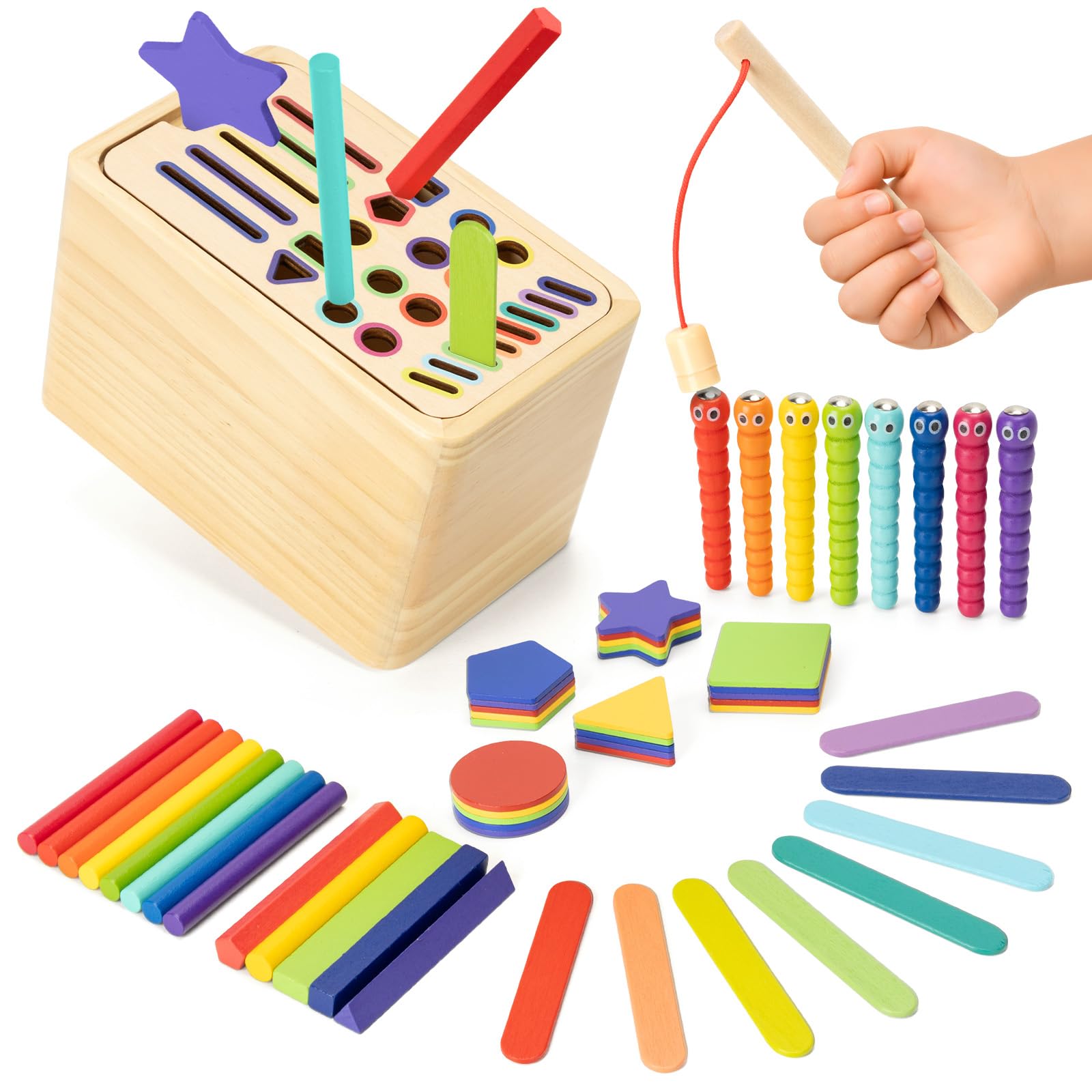 Juguetes Niños 1 2 3 Años Montessori - 4 en 1 Juegos Motricidad Fina, Sensorial de Madera Clasificar Formas y Colores, Juegos Educativos, Regalos de Viaje para Niños Niñas