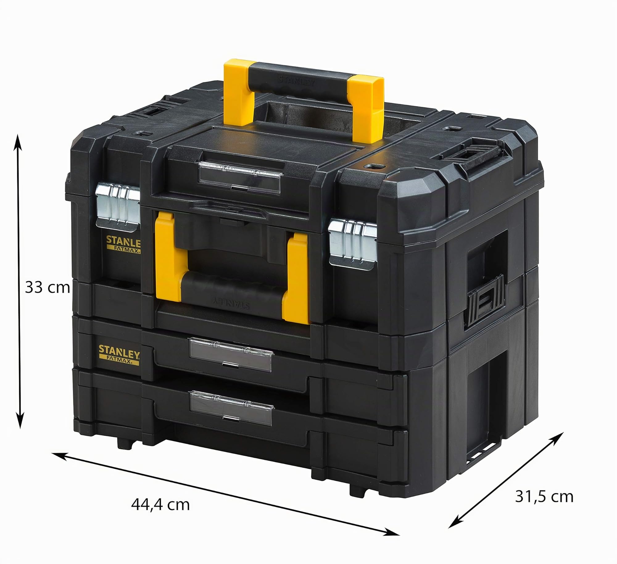 STANLEY FATMAX Maleta Multiusos con Cajonera Doble PRO-STACK II y IV, Versátil, Apilable y Resistente, Dimensiones: 42,8 x 31,5 x 17,6 cm, FMST1-71981