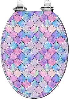 Elongated Toilet Seat fish scale wave japanese magic Watercolor Resin Toilet Seat with Quietly Close Quick Release Hinges Decorative Toilet Seat with Cover Easy to Clean and Install
