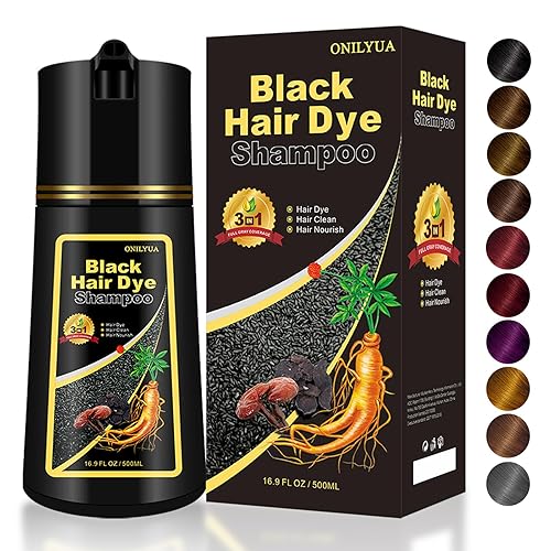Champú instantáneo de tinte para el cabello negro 3 en 1, 100% cobertura de cabello gris, color en 15 minutos, champú de color natural con extracto